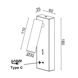 Lampe de lecture murale 3 W 3 000 K Blanc Chargeur TYPE-C TARIFA III Blanc