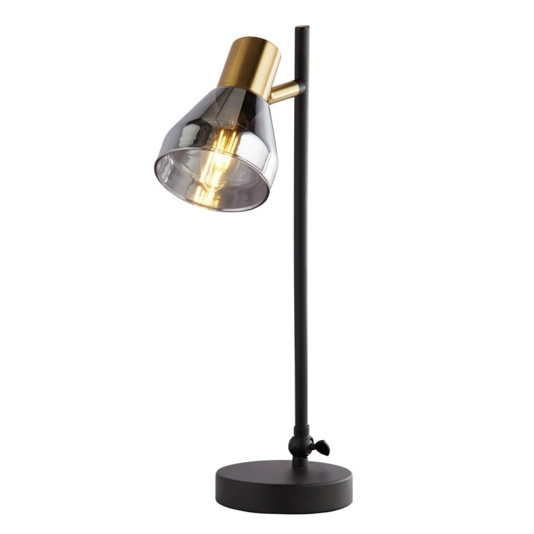 Lampe à poser metal noir et laiton satine avec verre fume E14 max 60w Haut 42cm WESTMINSTER 1LT Lampe à poser metal noir et laiton satine avec verre fume E14 max 60w Haut 42cm WESTMINSTER 1LT