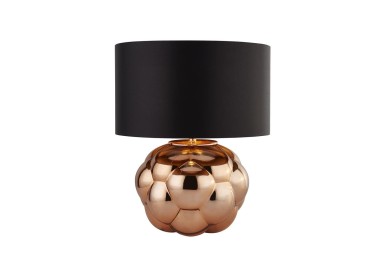 Lampe à poser pied style Bubble verre cuivre, abatjour tambour Noir imitation soie, interieur cuivre E27 60w Haut 44cm Diam 35cm