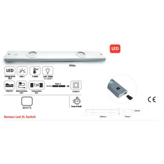 Réglette LED sous meuble cuisine 2 spots – 580 lumens – 4000K – interconnectable – interrupteurs ON/OFF