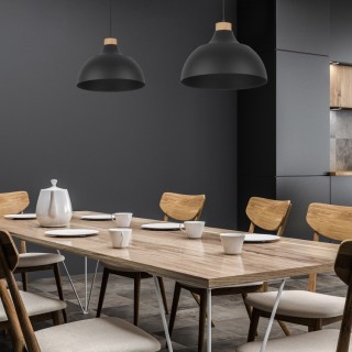 Suspension Cap 1 lumière – pin & noir – en bois – style moderne