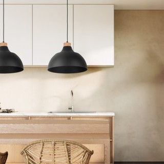 Suspension Cap 1 lumière – pin & noir – en bois – style moderne