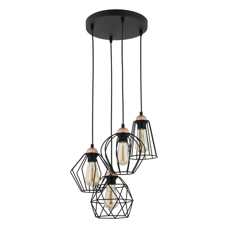 Suspension Galaxy 4 lumières – cuivre & noir – en métal – style moderne