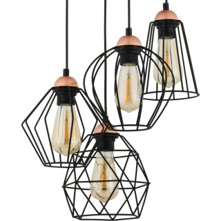 Suspension Galaxy 4 lumières – cuivre & noir – en métal – style moderne