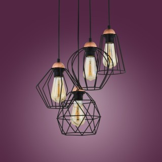 Suspension Galaxy 4 lumières – cuivre & noir – en métal – style moderne