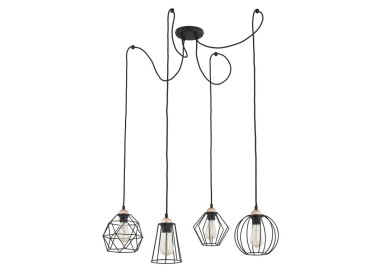 Suspension Galaxy 4 lumières – cuivre & noir – en métal – style moderne