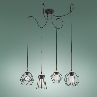 Suspension Galaxy 4 lumières – cuivre & noir – en métal – style moderne