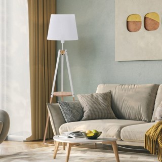 Lampadaire Vaio 1 lumière – blanc & pin – en métal et bois – style moderne