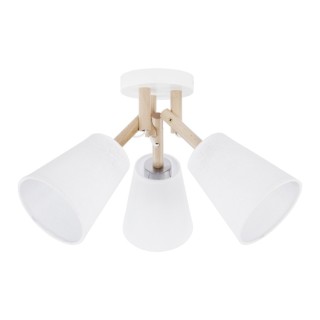 Suspension Vaio 3 lumières – blanc & pin – en métal et bois – style moderne
