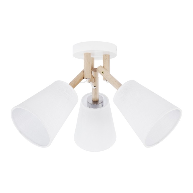 Suspension Vaio 3 lumières – blanc & pin – en métal et bois – style moderne