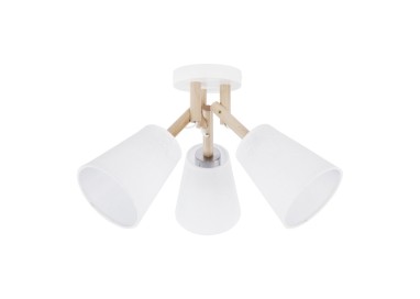 Suspension Vaio 3 lumières – blanc & pin – en métal et bois – style moderne