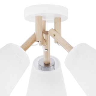 Suspension Vaio 3 lumières – blanc & pin – en métal et bois – style moderne