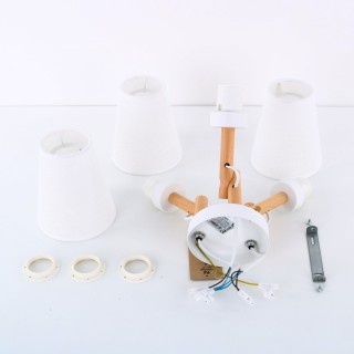 Suspension Vaio 3 lumières – blanc & pin – en métal et bois – style moderne