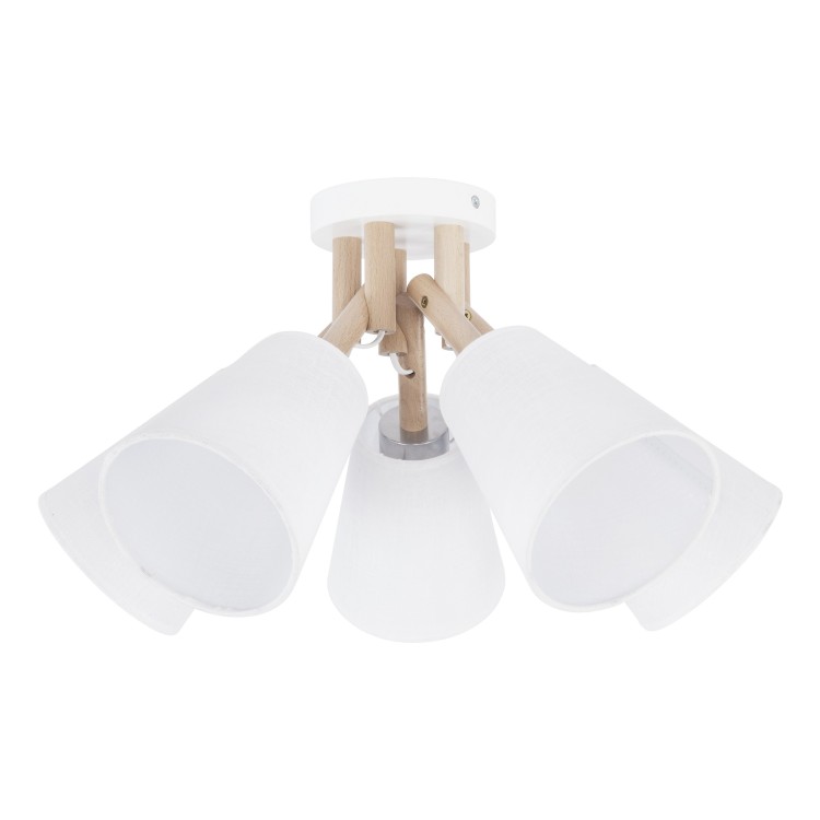 Suspension Vaio 5 lumières – blanc & pin – en métal et bois – style moderne