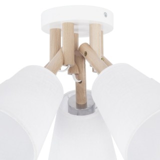 Suspension Vaio 5 lumières – blanc & pin – en métal et bois – style moderne