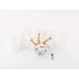 Suspension Vaio 5 lumières – blanc & pin – en métal et bois – style moderne