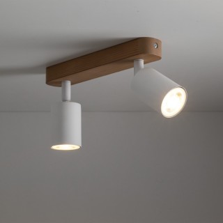 Plafonnier Top 2 lumières – blanc & pin – style moderne