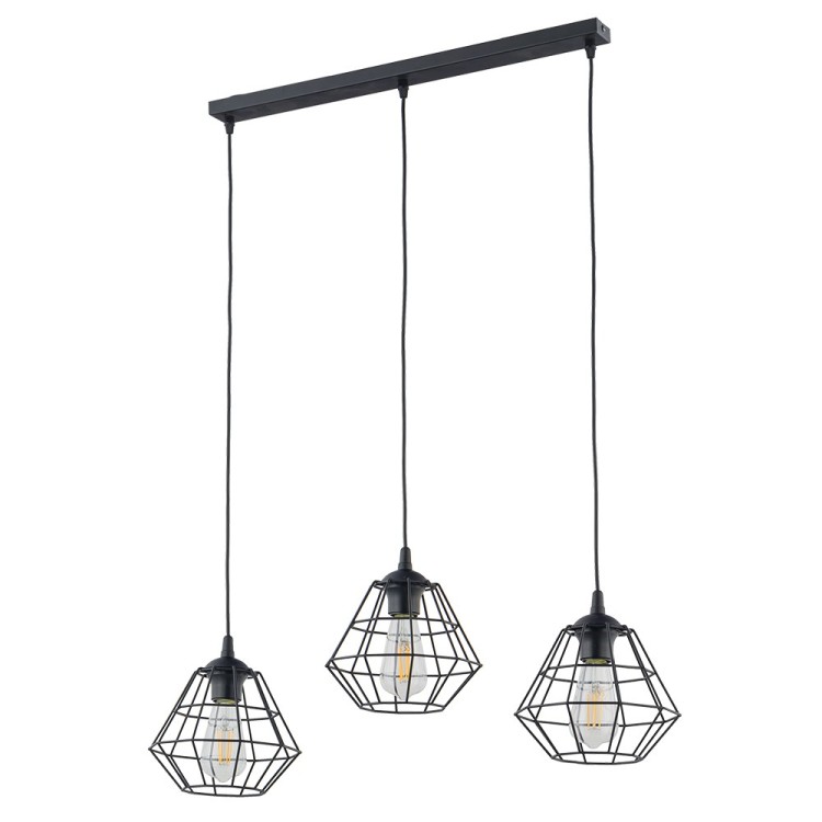 Suspension Diamond 3 lumières – noir – en métal – style moderne et loft