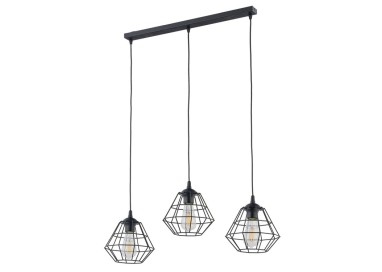 Suspension Diamond 3 lumières – noir – en métal – style moderne et loft