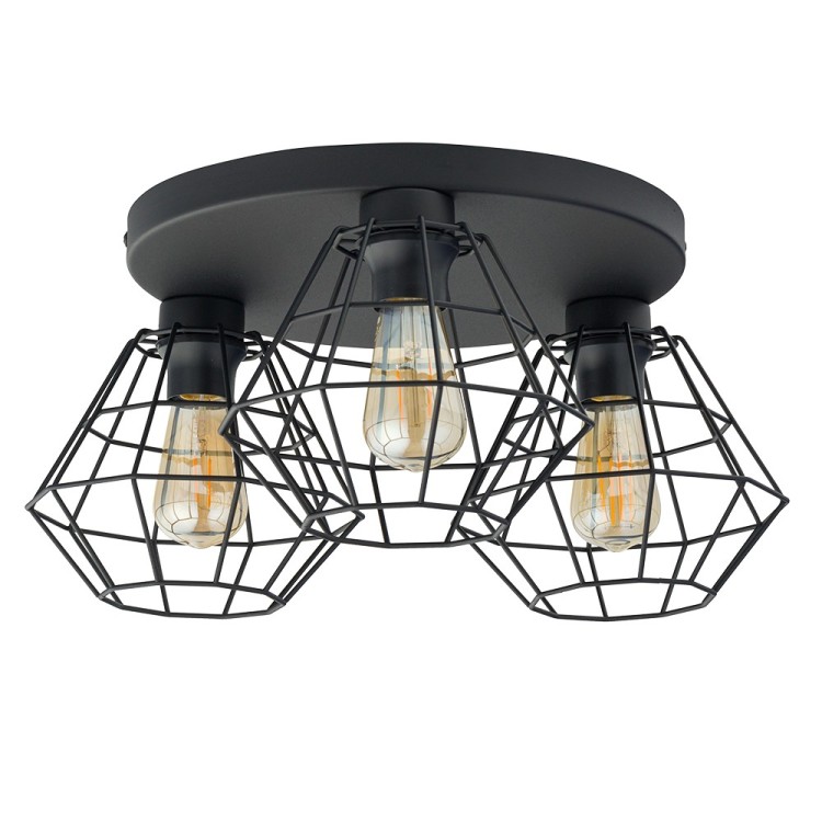 Plafonnier Diamond 3 lumières – noir – en métal – style moderne et loft
