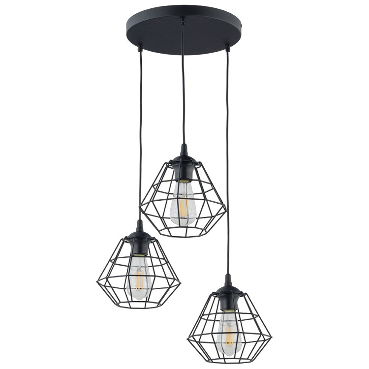 Suspension Diamond 3 lumières – noir – en métal – style moderne et loft