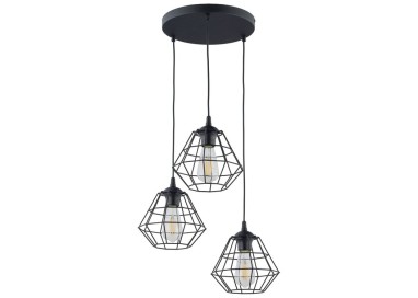Suspension Diamond 3 lumières – noir – en métal – style moderne et loft