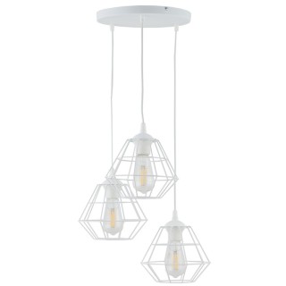 Suspension Diamond 3 lumières – blanc – en métal – style moderne et loft