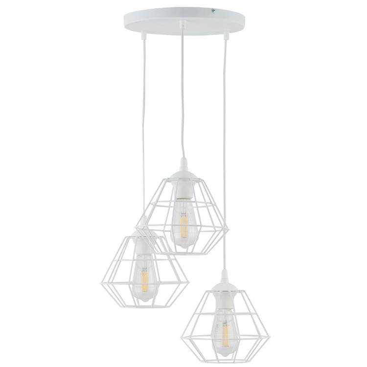 Suspension Diamond 3 lumières – blanc – en métal – style moderne et loft