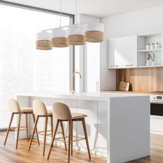 Suspension Linobianco 4 lumières – blanc – en métal – style scandinave