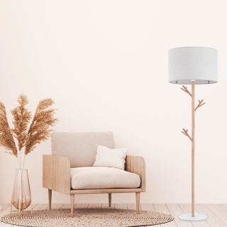 Lampadaire Albero 1 lumière – blanc & pin – en métal et bois – style scandinave