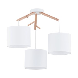 Plafonnier Albero 3 lumières – blanc & pin – en métal et bois – style scandinave