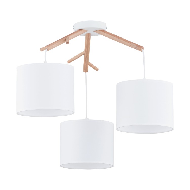 Plafonnier Albero 3 lumières – blanc & pin – en métal et bois – style scandinave