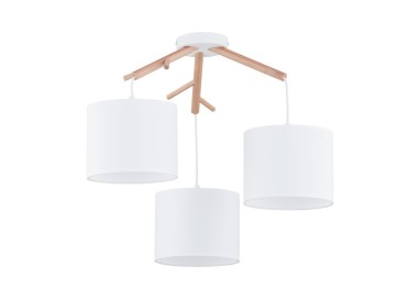 Plafonnier Albero 3 lumières – blanc & pin – en métal et bois – style scandinave
