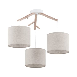 Suspension Albero 3 lumières – blanc & pin – en métal et bois – style scandinave