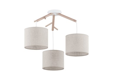 Suspension Albero 3 lumières – blanc & pin – en métal et bois – style scandinave