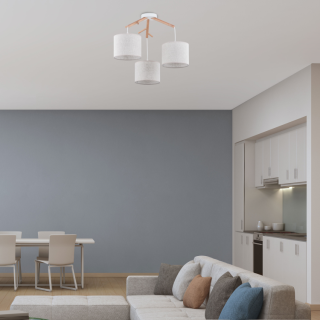 Suspension Albero 3 lumières – blanc & pin – en métal et bois – style scandinave