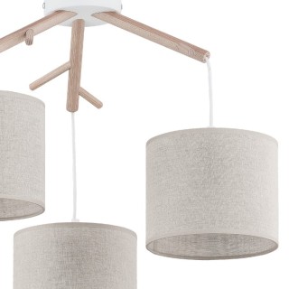 Suspension Albero 3 lumières – blanc & pin – en métal et bois – style scandinave