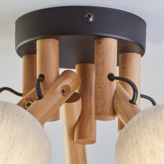 Plafonnier Vaio 5 lumières – pin & noir – en métal et bois – style scandinave