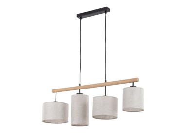 Suspension Deva 4 lumières – pin & noir – en métal et bois – style scandinave