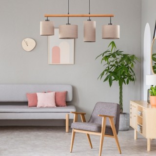 Suspension Deva 4 lumières – pin & noir – en métal et bois – style scandinave
