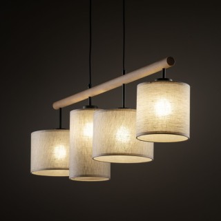 Suspension Deva 4 lumières – pin & noir – en métal et bois – style scandinave
