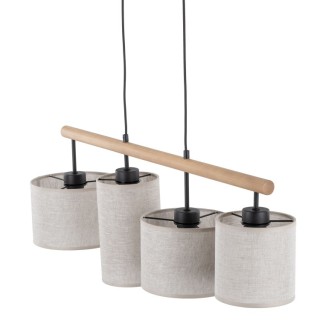 Suspension Deva 4 lumières – pin & noir – en métal et bois – style scandinave