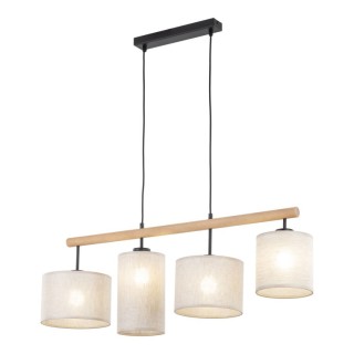 Suspension Deva 4 lumières – pin & noir – en métal et bois – style scandinave