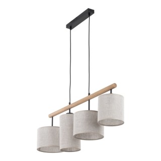 Suspension Deva 4 lumières – pin & noir – en métal et bois – style scandinave