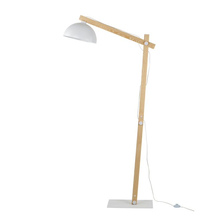 Lampadaire Oslo 1 lumière – blanc & pin – en métal et bois – style industriel