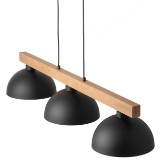 Suspension Oslo 3 lumières – pin & noir – en métal et bois – style industriel
