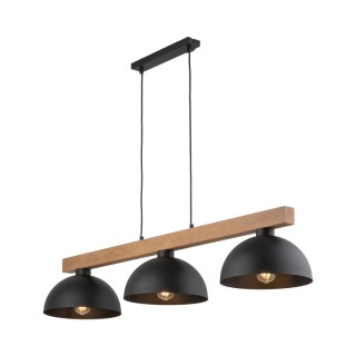 Suspension Oslo 3 lumières – pin & noir – en métal et bois – style industriel
