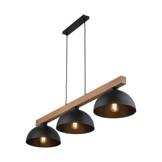 Suspension Oslo 3 lumières – pin & noir – en métal et bois – style industriel