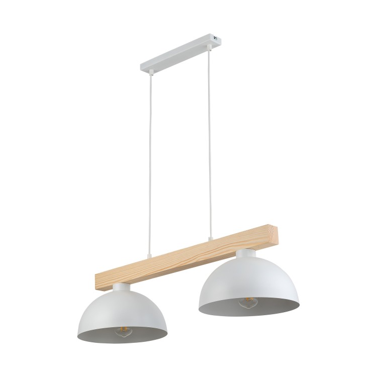 Suspension Oslo 2 lumières – blanc & pin – en métal et bois – style industriel