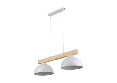 Suspension Oslo 2 lumières – blanc & pin – en métal et bois – style industriel